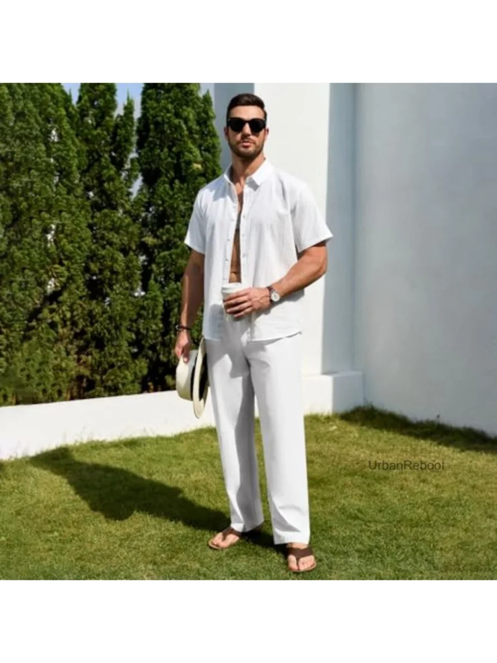 Men's Cotton Linen Pants Casual Summer Beach Drawstring Elastic Waist Relaxed